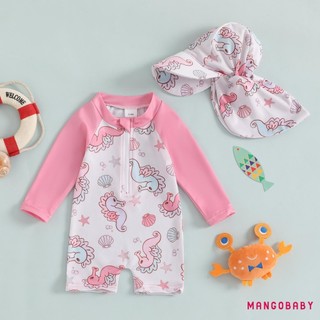 MG-Toddler Bé Trai Bé Gái Rash Guard Đồ Bơi Có Mũ 2 Chiếc Set Zip Up Đồ Bơi Cho Bé