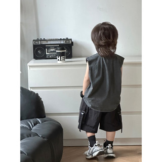 Mùa Hè Đẹp Trai Bé Trai Rách Đau Khổ Đen Áo Thun Không Tay Phiên Bản Hàn Quốc In Kỹ Thuật Số Áo Vest Cho Bé Rời Top
