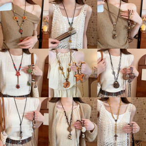Dây sáp phong cách Boho bướm sao biển mặt dây chuyền vòng cổ retro dễ dàng phù hợp với vòng cổ dài phụ kiện thời trang dành cho nữ