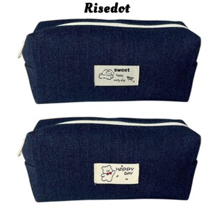 Bút chì Denim RISEDOT, Túi văn phòng phẩm màu xanh đậm, Túi đựng văn phòng phẩm chó con / gấu dung tích lớn di động dành cho sinh viên