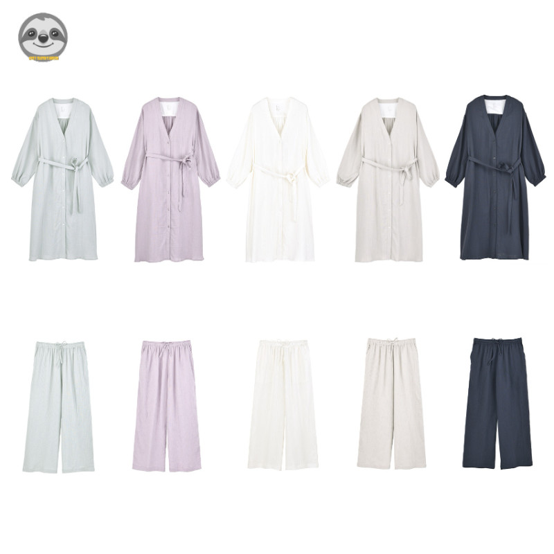 Phong Cách Nhật Bản Phong Cách Muji / Yangliu Gạc Nhà Quần Dài Cardigan Dài / Mùa Hè Chống Dính Pyjama Quần Nhà Cardigan