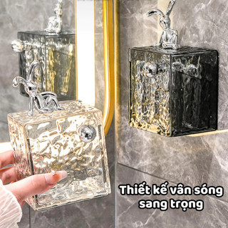 Hộp đựng bông tẩy trang trong suốt dán tường, Hộp đựng đồ nhà tắm đa năng có nắp chống nước kèm miếng dán tiện lợi