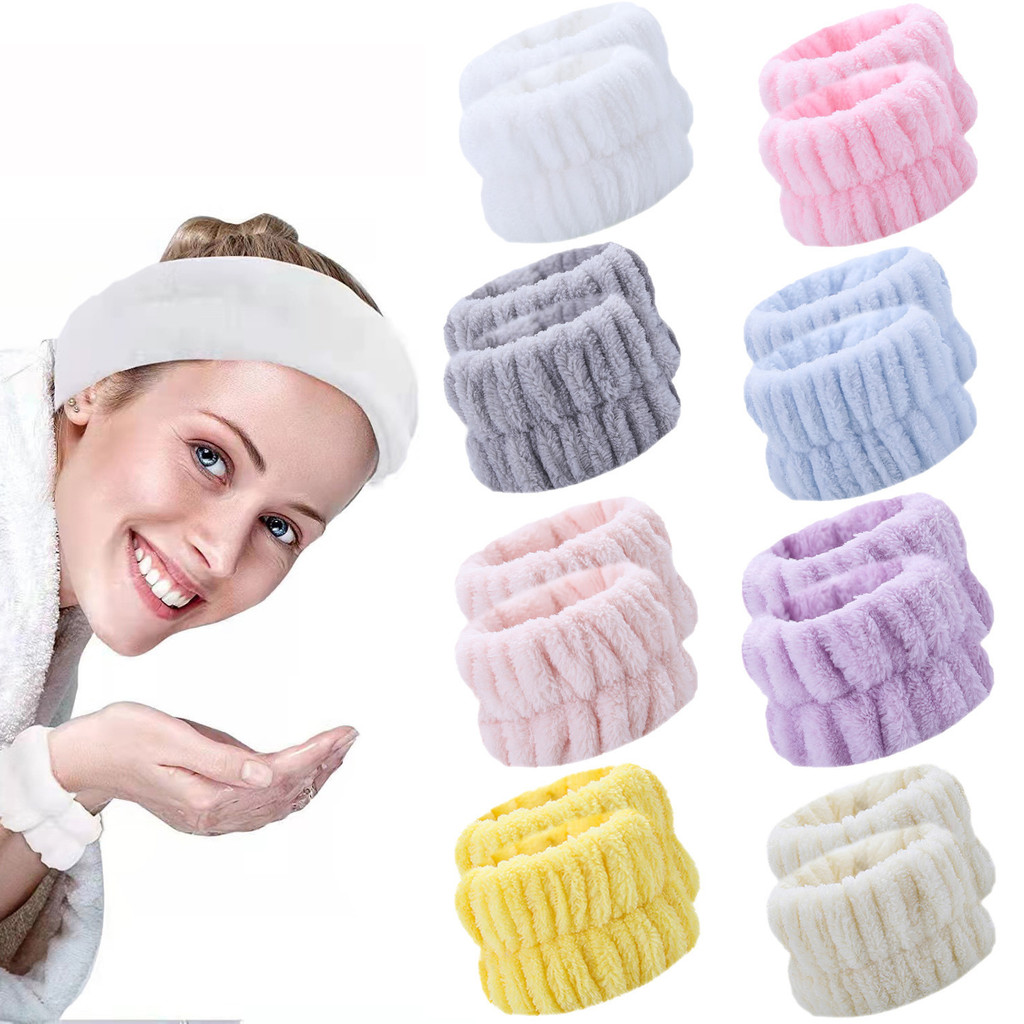 Băng đeo tay rửa mặt màu đồng nhất bằng flannel, băng thể thao, dây buộc tóc, bảo vệ tay rửa tay chống nước