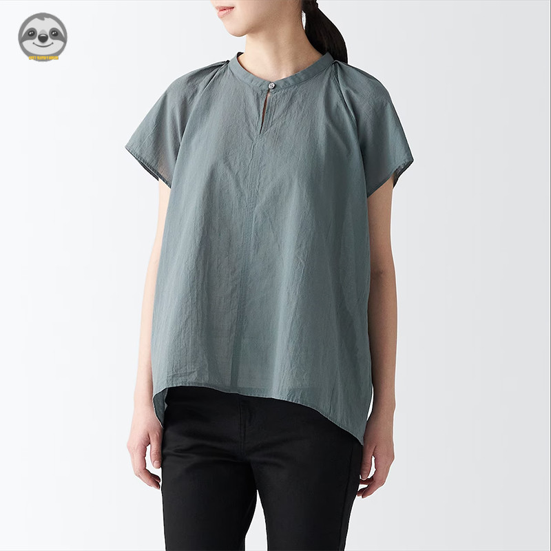 Phong cách Nhật Bản Phong cách Muji / Cổ tròn Cotton xoắn mạnh tay kiểu Pháp Áo tay ngắn / Áo kiểu dáng rộng thường ngày mát mẻ cho nữ