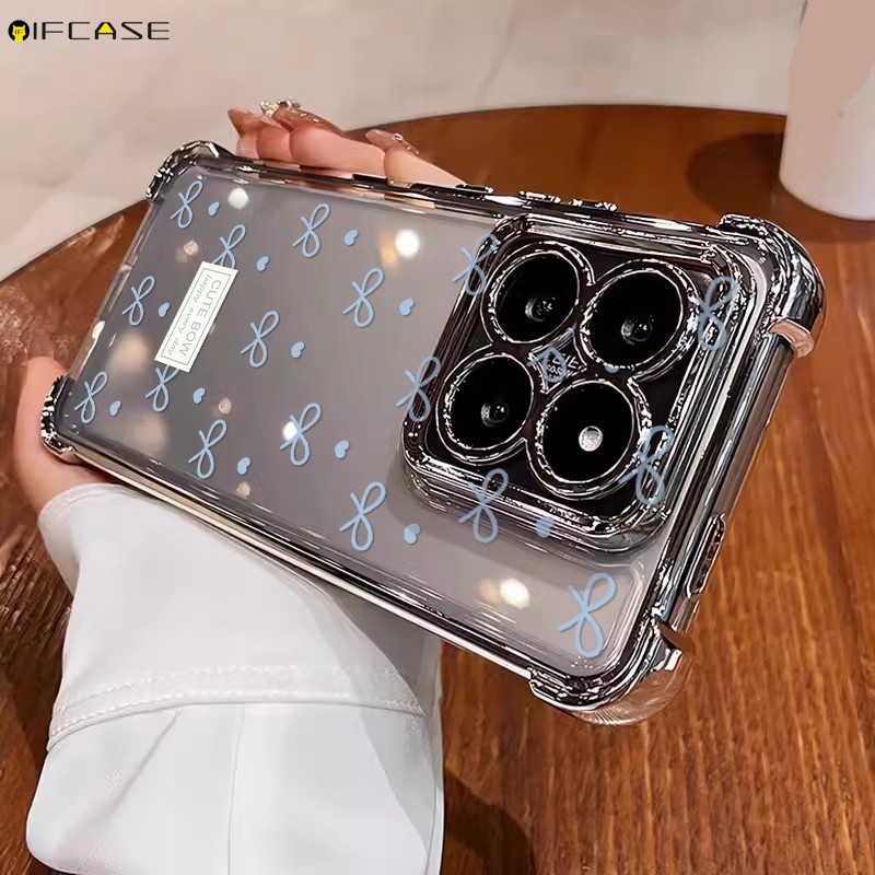 Dành cho iQOO 15 Neo 11 10 Pro Plus Z10 Turbo Pro iQOO15 iQOOeo11 Vỏ Điện Thoại Phong Cách Hàn Quốc Màu Xanh Nơ Nơ Nơ Dây Buộc Nhãn Dễ Thương Chống Sốc Trong Suốt Vỏ Mềm