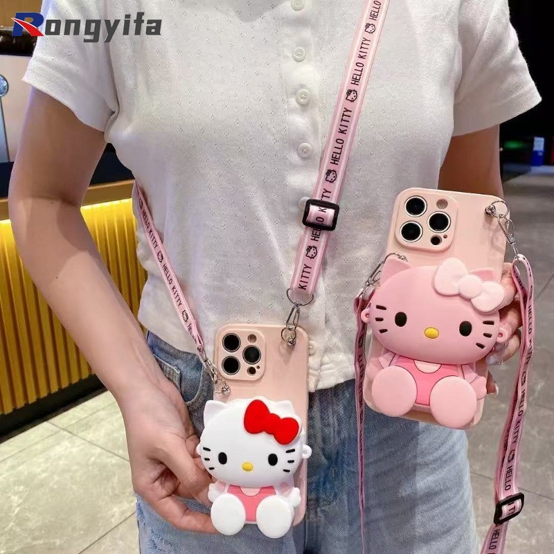 Ốp Điện Thoại Ví Hello Kitty Cho Redmi K80 K70 K70E K60 K60E K50 K50i K40 Gaming K40S K30 K30S Ultra K30i K20 Pro Vỏ Hoạt Hình Dễ Thương Ví Mềm Có Dây Đeo Ngang