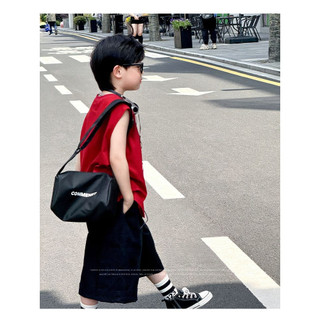 Áo vest mỏng cho bé trai, áo phông không tay in chữ cho trẻ em, áo đỏ thời trang