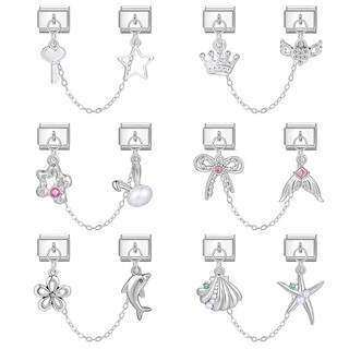 Kim Cương Vương Miện Mặt Dây Chuyền Màu Bạc Ý Quyến Rũ Liên Kết Phù Hợp With 9 Mm Thép Không Gỉ Vòng Tay Làm Trang Sức