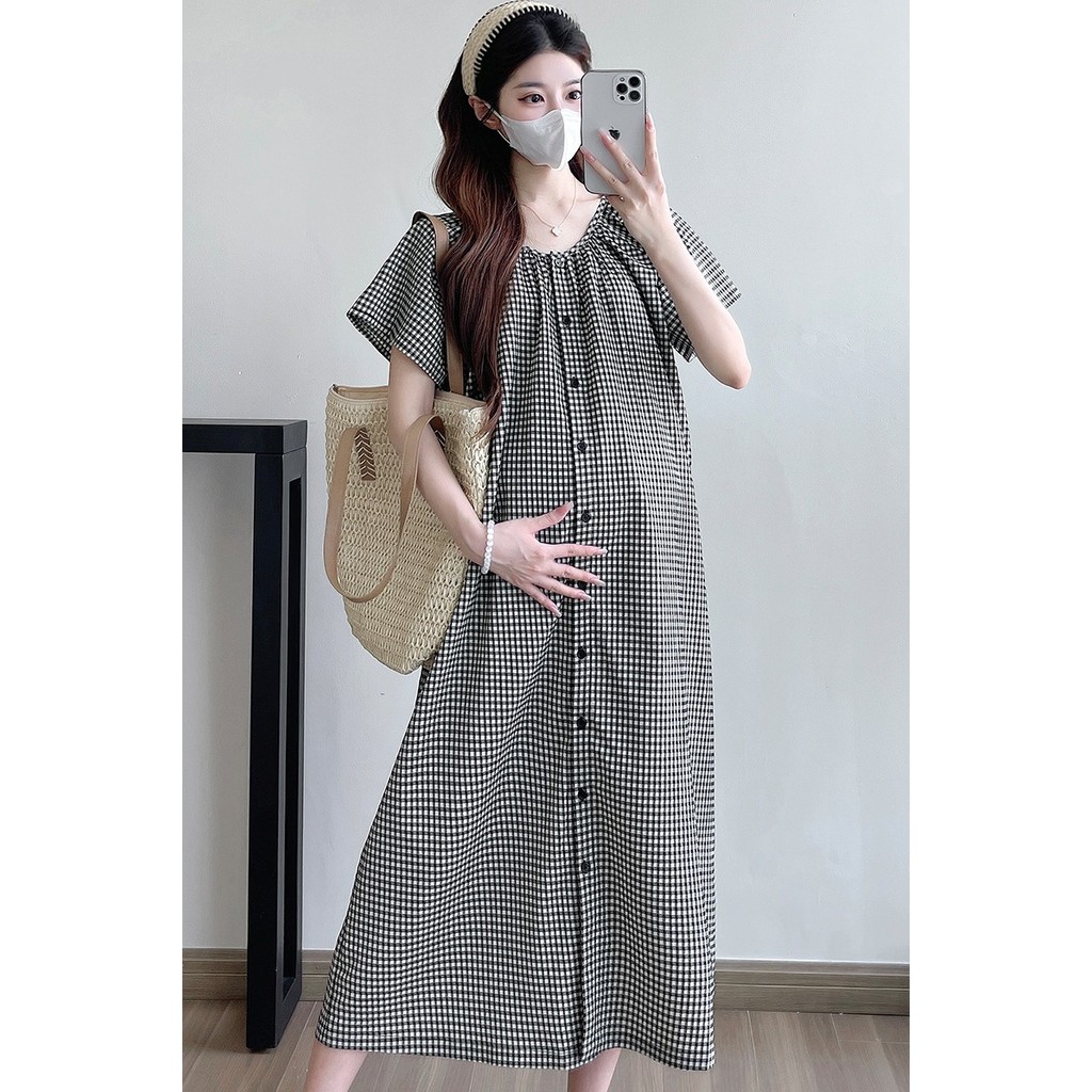 Váy kẻ sọc khí chất dáng rộng mùa hè