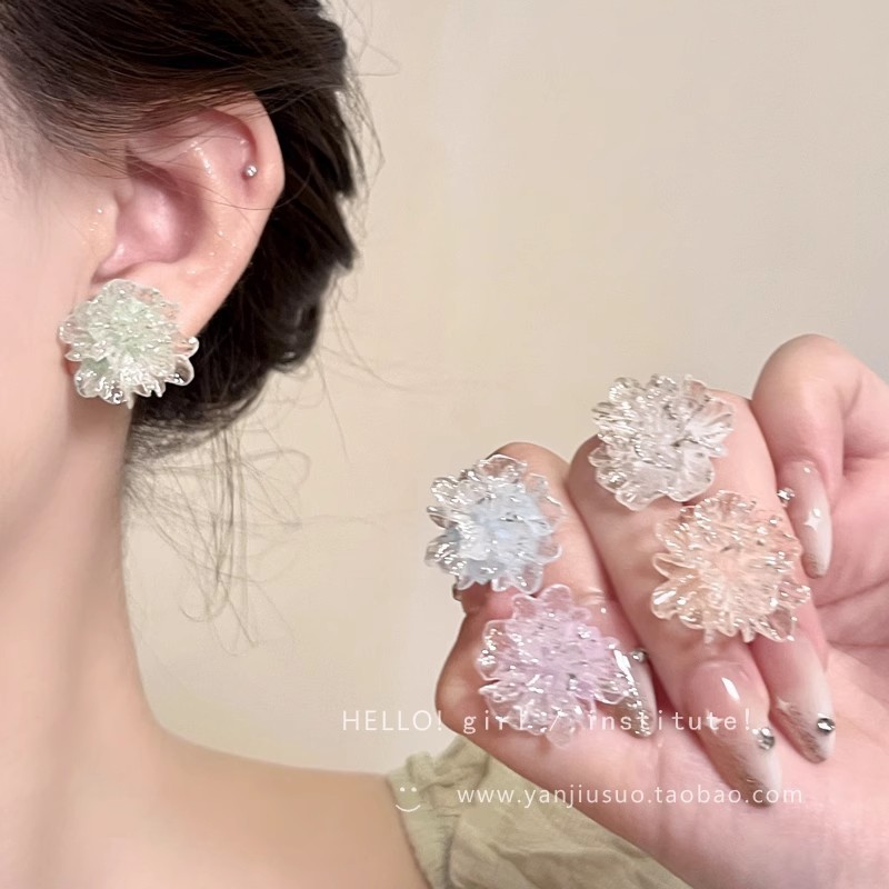 Bông tai hoa trong suốt màu sắc mùa hè mát mẻ, bông tai cao cấp cho phụ nữ, thiết kế ngọt ngào, bông tai hình giọt nước