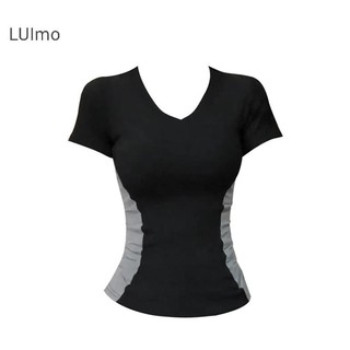 LUImo Mùa Hè Mỹ Retro Màu Sắc Tương Phản Gợi Cảm Cổ Chữ V Tay Ngắn Áo Thun Nữ SBS