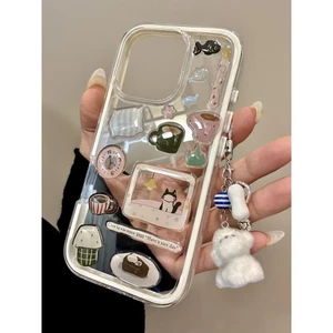 Nhãn dán mèo con sáng tạo, mặt dây chuyền chó con, phù hợp cho ốp điện thoại Iphone16, Apple 15promax, mới 14pro, ốp bảo vệ nữ 13