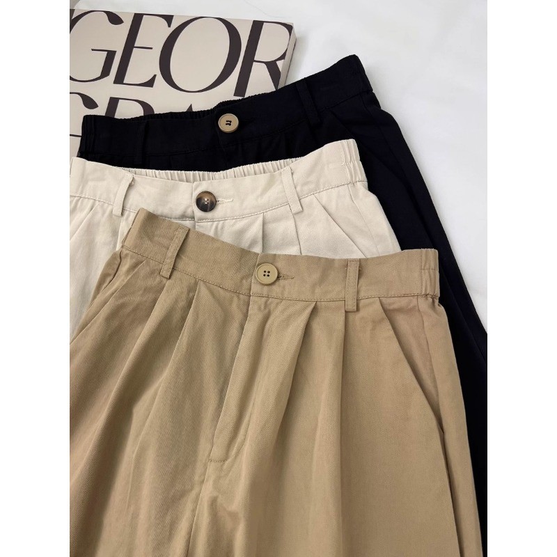 SUXI Quần short đi làm lưng cao kaki đơn giản dành cho nữ mùa hè mới 250530