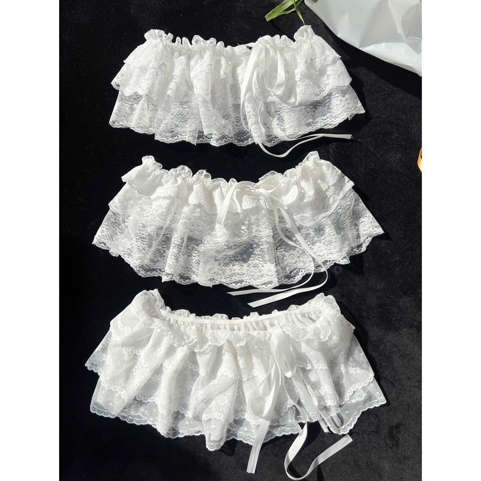 Váy ren mới 2025, váy ngắn có viền ballet, váy tạp dề buộc dây