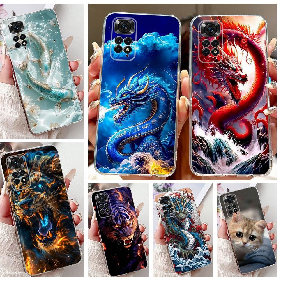 Dành Cho Xiaomi Redmi Note 11 11s 11 Pro 4G 5G 11T Ốp Điện Thoại Rồng Mát Sư Tử Hổ Cá Koi Vỏ Tranh Trong Suốt Mềm TPU Silicon