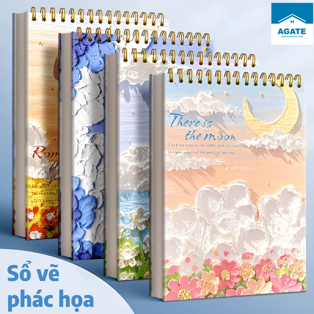 Sổ Vẽ Màu Acrylic Sketchbook A4/16K/20K - Giấy Dày 160gsm, Gáy Lò Xo Bìa Cứng, 60 Tự Trang Chuyên Vẽ Màu Nước