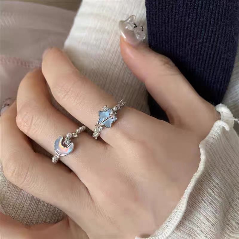 Nhẫn Ngôi Sao Mặt Trăng Xanh Dương Glacier 2025 Thiết Kế Mới Cao Cấp Có Thể Điều Chỉnh Nhẫn Ngón Tay Cho Phụ Nữ