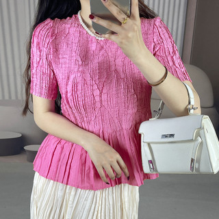 Miyake Xếp Ly Thiết Kế Công Nghiệp Nặng Nổi Cổ Tròn Top Mùa Hè Giảm Tuổi Ôm Hơn Nhìn Phù Hợp Với Tính Khí Áo Thun