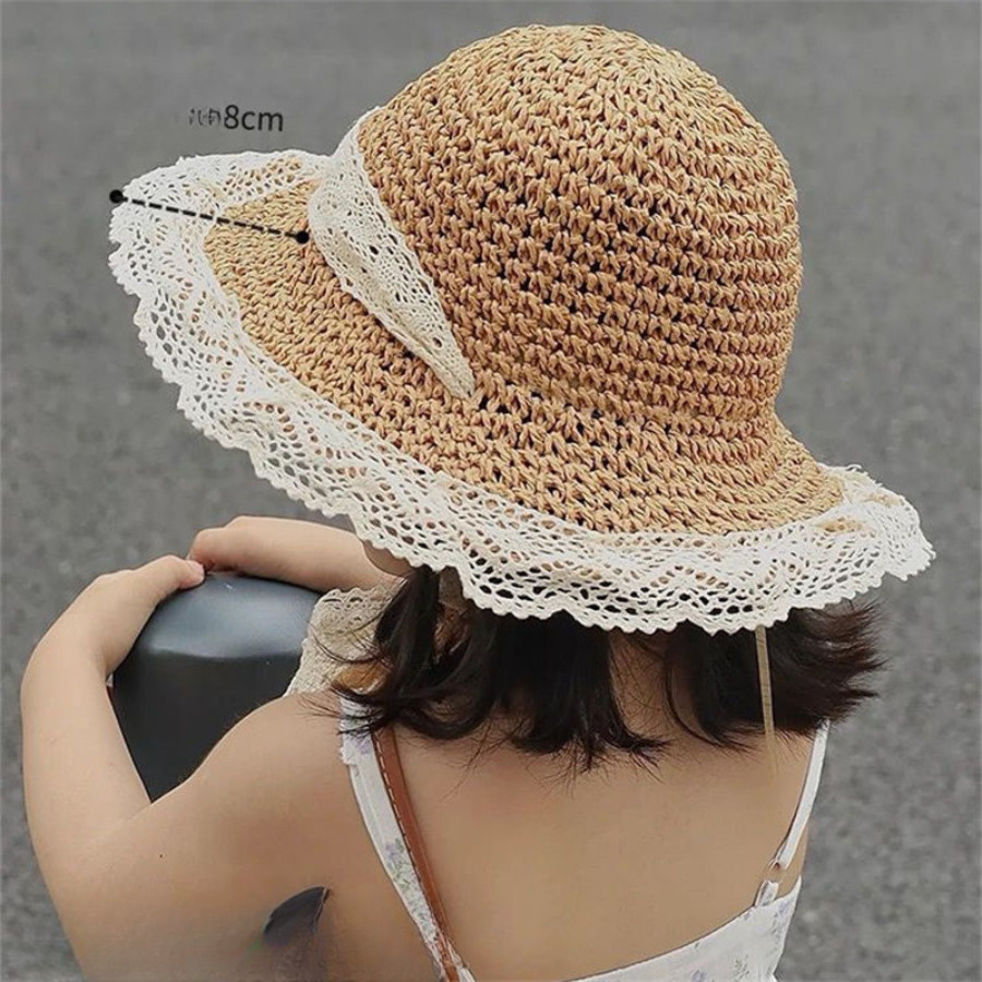 Combo 2 Mũ Cói Ren Đi Biển Cho Mẹ Và Bé Gái Đáng Yêu, Nón Chống Nắng Cói Mềm Du Lịch Style Nàng Thơ