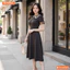 Đầm thiết kế BEMINE cổ sen phối caro viền ren dáng chữ A phù hợp đi làm-MT11055