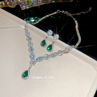 DREJEW Zircon Giọt Nước Mặt Dây Chuyền Vòng Cổ Bông Tai Bộ Ánh Sáng Sang Trọng Cao Cấp Retro