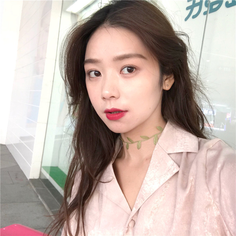 Dây chuyền ngắn phong cách Hàn Quốc và Nhật Bản, trang sức choker thời trang, lá, hoa đôi, dây chuyền xương đòn lá cây xanh tươi cho phụ nữ