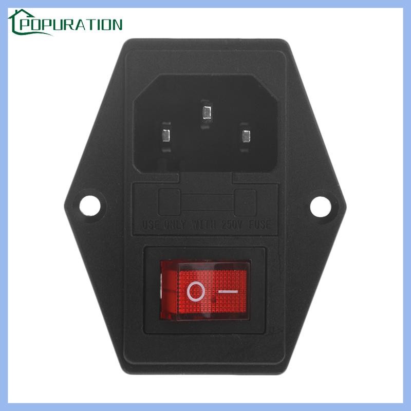 POP 10Amp 250V Đầu vào Mô-đun phích cắm Ổ cắm điện nam có cầu chì Công tắc 3 chân IEC320 C14