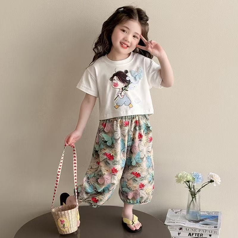 ​​Bộ đồ mỏng mùa hè cho bé gái Quần ngắn tay Bộ đồ hai mảnh loại A Mặc thường ngày 80-150​​Mã YJX0
