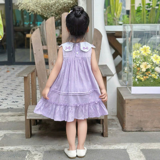 Váy Bé Gái Chất Thô Hàn Cổ Hoa Đính Nơ Đuôi Cá Xinh Yêu Cho Bé Mặc Đi Học, Đi Chơi,.... Màu Tím Cho bé 8-26kg