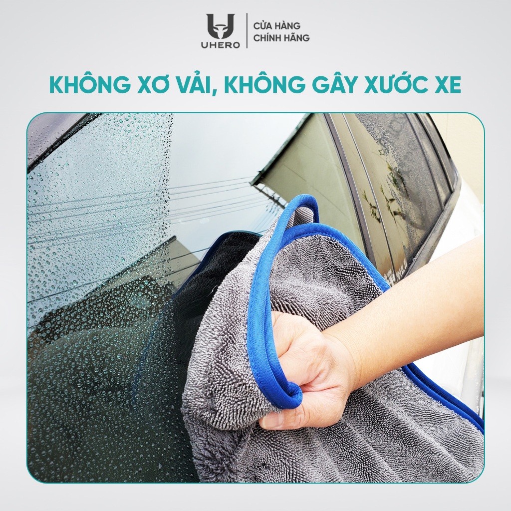 Khăn lau ô tô 40x40cm UHERO Superfine Fiber 650gsm thấm hút, mềm mịn, chống trầy xước KL02