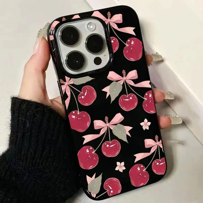 Ốp Lưng Cho iPhone 16 11 12 13 14 15 Pro Max Cho iPhone 16e XR X XS Max 7 8 Plus SE2020 2022 Màu Đen Hoa Văn Anh Đào Mềm TPU Chống Sốc