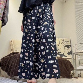 M-4XL Quần cỡ lớn Nữ [Dây rút viền cực lớn] Quần dài kẻ sọc Quần bó hoa Quần lụa Cotton mùa hè Quần dài đến mắt cá chân thời trang Quần thường ngày dáng rộng phong cách mỏng Quần áo nữ hơi béo
