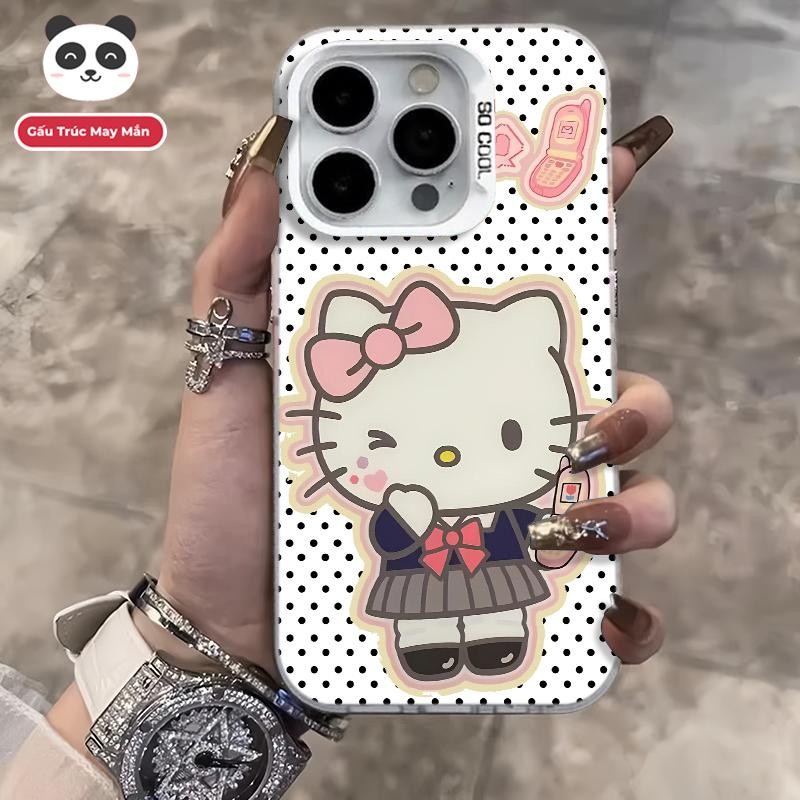 Ốp lưng iPhone hình Hello Kitty đồng phục học sinh công nghệ IMD chống trầy | Tương thích iPhone 16/15/14/13/12/11 Pro M