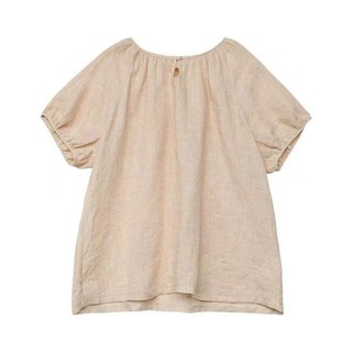 Vải Lanh Ice Silk Tay Ngắn Siêu Rời Hàng Ngày Đơn Giản Màu Cam Hồng Top Nữ Mùa Hè Phong Cách Mới Cổ Tròn Lười Áo Sơ Mi Cao Cấp