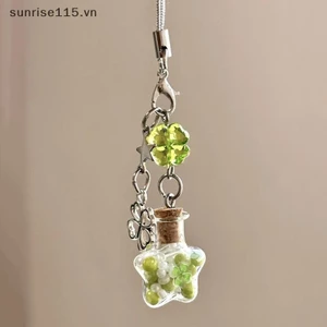 SRVN Charm Thời Trang May Mắn Bốn Lá Cỏ Ba Lá Chúc Chai Đính Hạt Mặt Dây Chuyền Điện Thoại Trang Trí Thời Trang Điện Thoại Di Động Móc Khóa Dây Đeo.