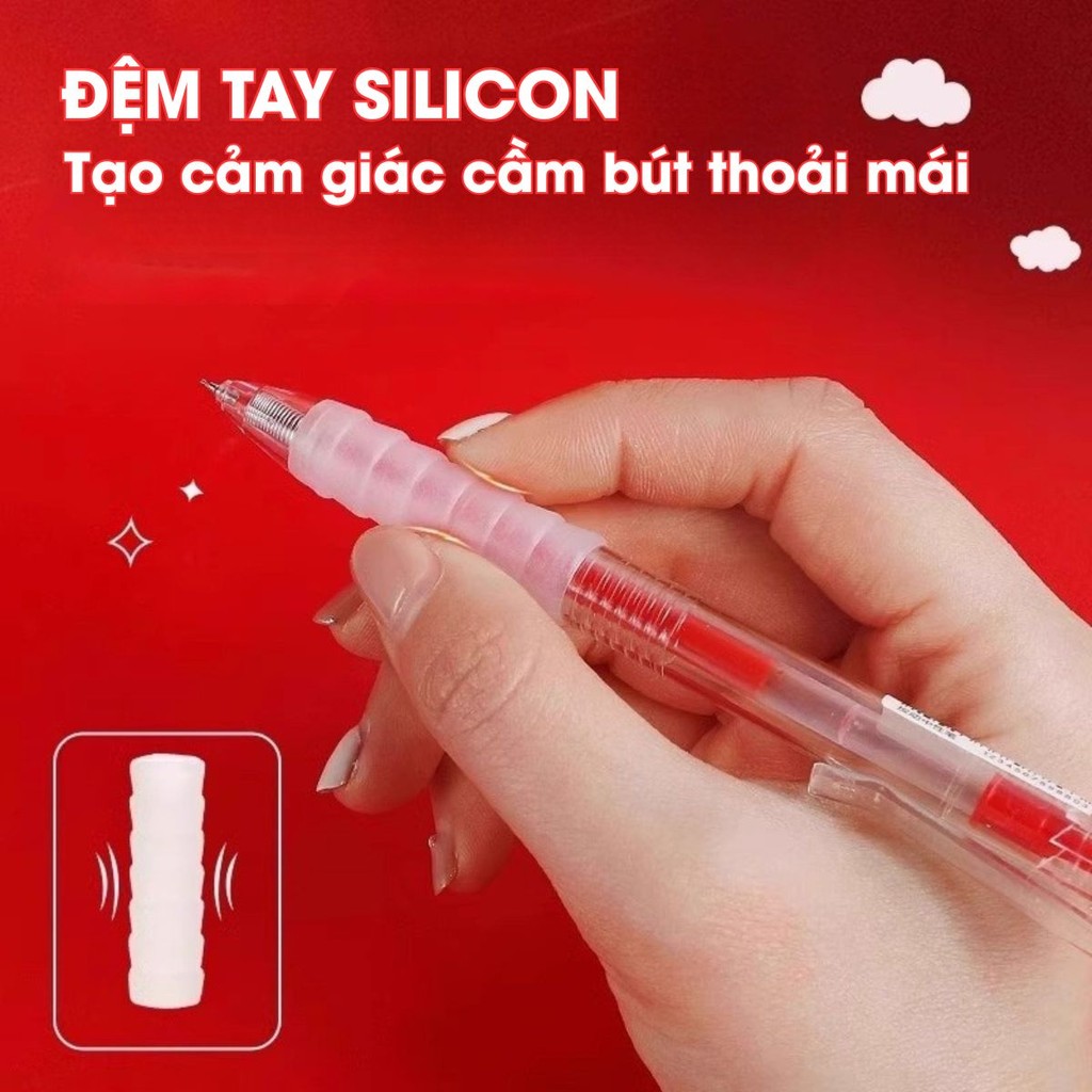 Bút Gel Nước ST 0.5mm 3 Màu (Đen, Xanh, Đỏ) - Bút Bi Bấm Mực Ra Đều, Viết Trơn, Bền Đẹp Không Sợ Đau Tay