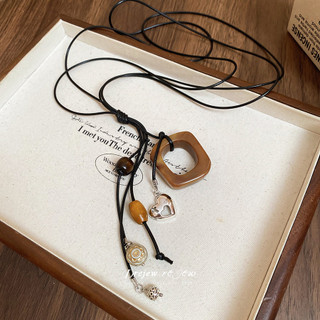 DREJEW Tình Yêu Vuông Hạt Gỗ Mặt Dây Chuyền Vòng Cổ Mới Phong Cách Trung Quốc retro Xương Đòn Dây Chuyền Phong Cách Dân Tộc Cao Cấp Vòng Cổ Trang Trí