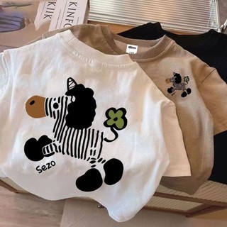 Áo thun ngắn tay cotton mới cho bé trai và bé gái mùa hè, áo in họa tiết ngựa vằn thời trang cho trẻ em