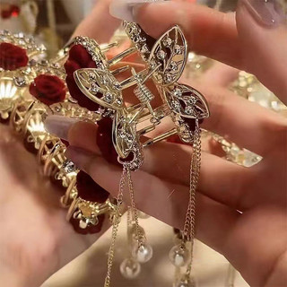 Phong Cách Trung Hoa Mới Tính Khí Thanh Lịch Phong Cách Mới Hoa Hồng Đỏ Anh Đào Tua Rua Đuôi Ngựa Kẹp Nhỏ Lấy Kẹp
