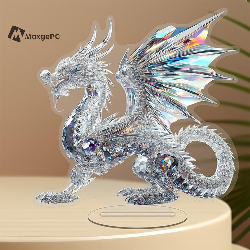 [Max-t] Tượng rồng pha lê trắng Acrylic 2D Flat Cool Figurine Văn phòng ...