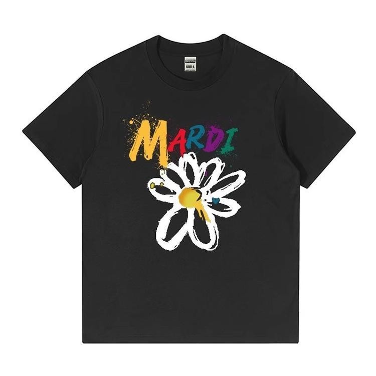 Mardi Moment Mùa Hè Graffiti Daisy 2025 Cotton Nguyên Chất Áo Thun Nữ Tay Ngắn Cặp Đôi Nam Nữ Cao Cấp