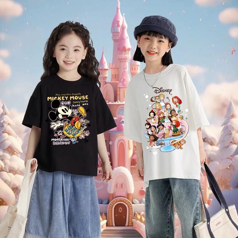 Áo thun ngắn tay in hình nhân vật hoạt hình Mickey 2025 cho trẻ em nhiều màu tùy chọn