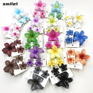 SMILE 3 Cái / bộ Vuốt Tóc, Kẹp Tóc Hoa Hawaii Gradient Acrylic, Kẹp Đuôi Ngựa Hoa Plumeria Nhiều Màu Sắc Đi Biển
