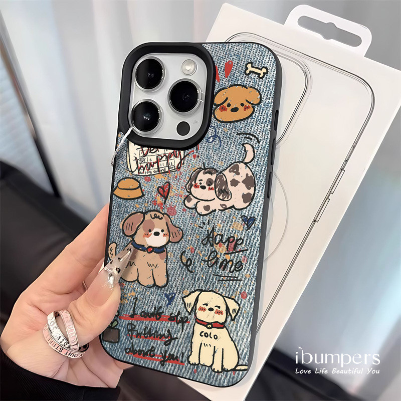 ibumpers Ốp Điện Thoại iPhone Denim Phong Cách Hoạt Hình Họa Tiết Chó Cho IPhone 16 15 14 12 13 11 Pro Max IP 7 8 Plus X XS XR Ốp Lưng Mỏng Silicon Mềm Da Họa Tiết