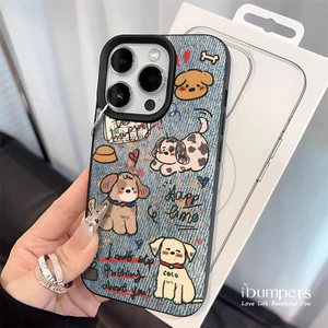ibumpers Ốp Điện Thoại iPhone Denim Phong Cách Hoạt Hình Họa Tiết Chó Cho IPhone 16 15 14 12 13 11 Pro Max IP 7 8 Plus X XS XR Ốp Lưng Mỏng Silicon Mềm Da Họa Tiết