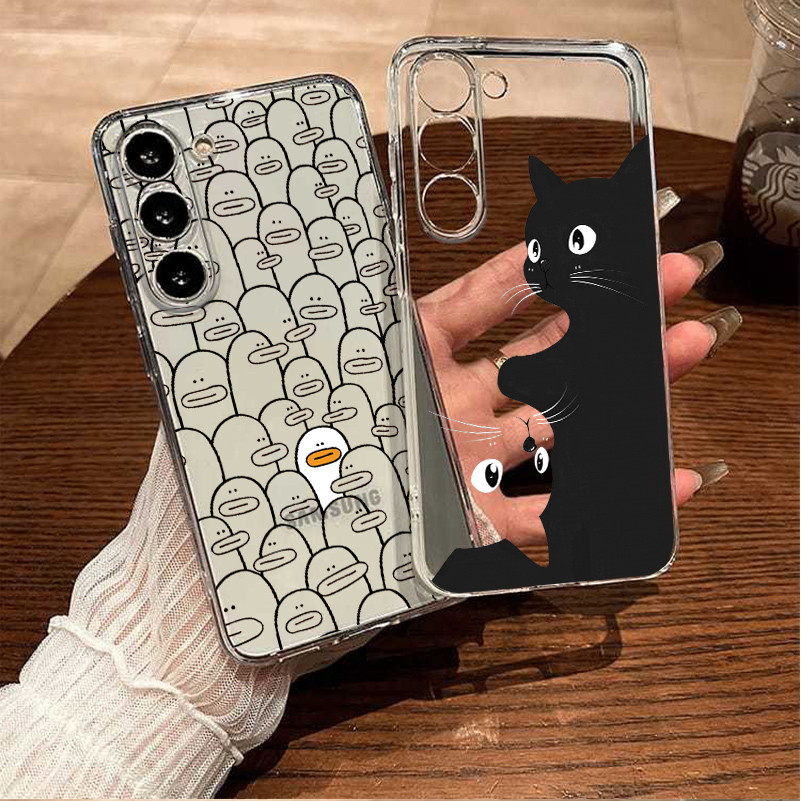 Samsung S25 Ultra S24Ultra S23 S22 S21 A56 A16 Graffiti Vịt Nối Mèo Siêu Mỏng Mềm Trong Suốt Bảo Vệ Camera