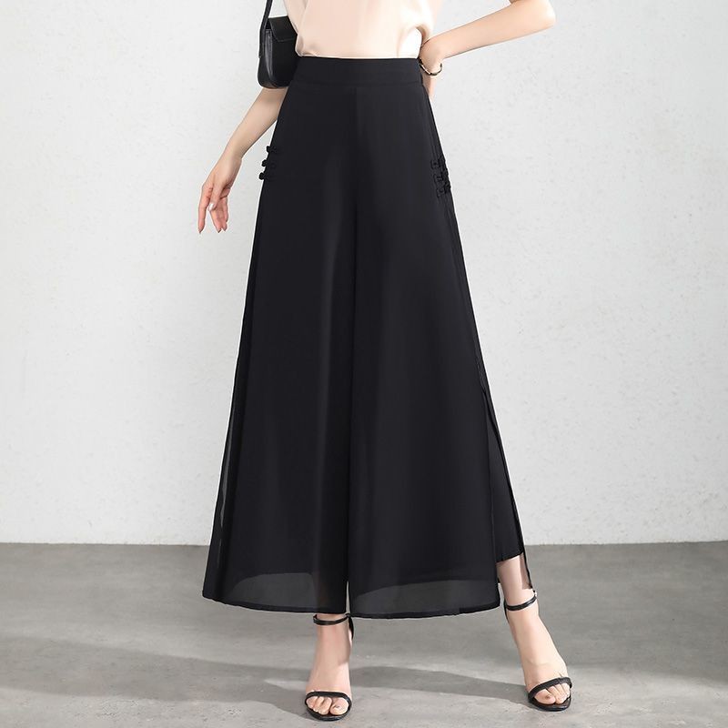 Voan Rộng Quần Nữ Chia Culottes Mùa Hè Quần Mỏng Nữ 2025 Cao Cấp Drape Chữ a Crop Quần
