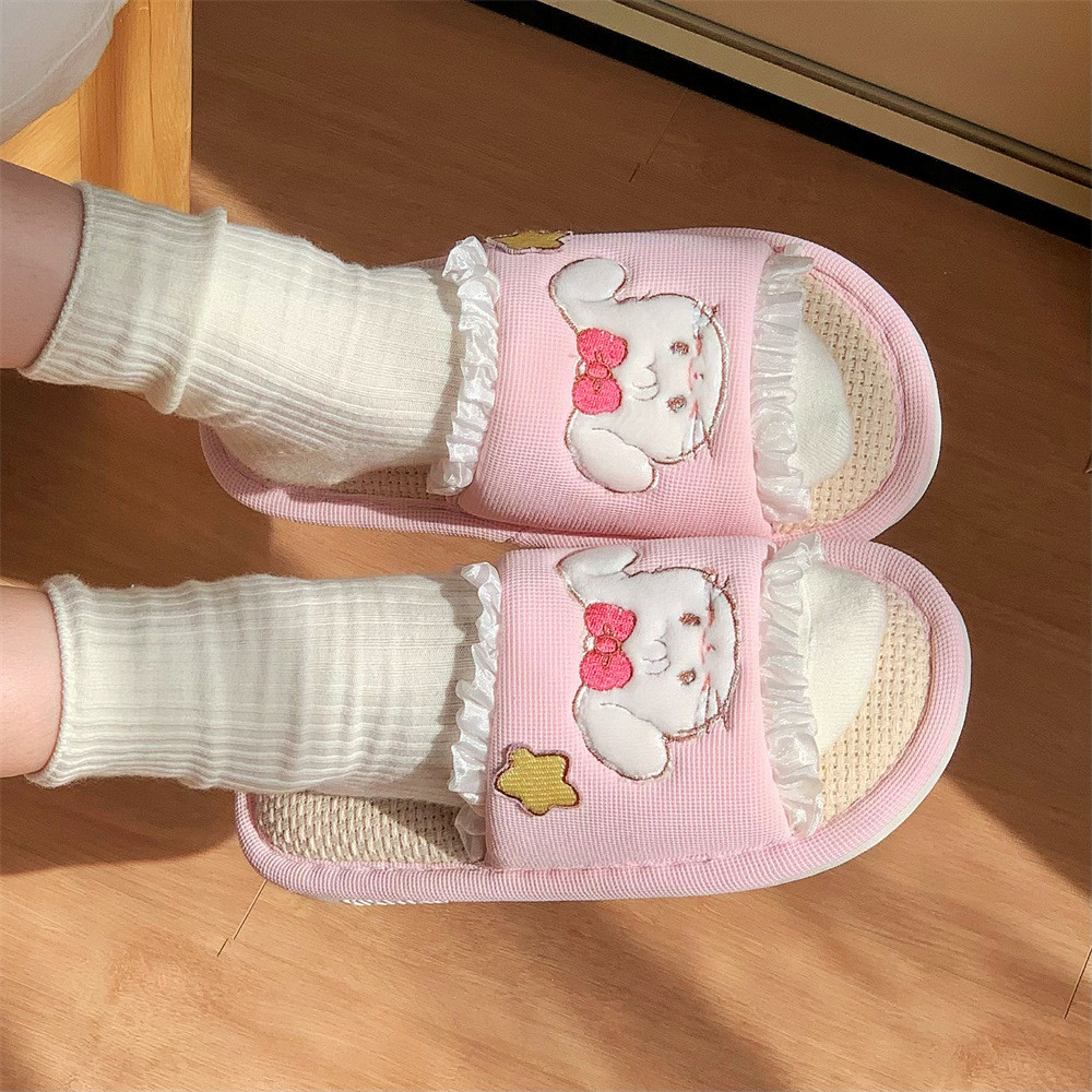 XIXITIAO Bốn Mùa Vải Lanh Cotton Dép Hoạt Hình Dễ Thương Mèo Con Mùa Xuân Mùa Hè Nữ Giày Sàn Trong Nhà