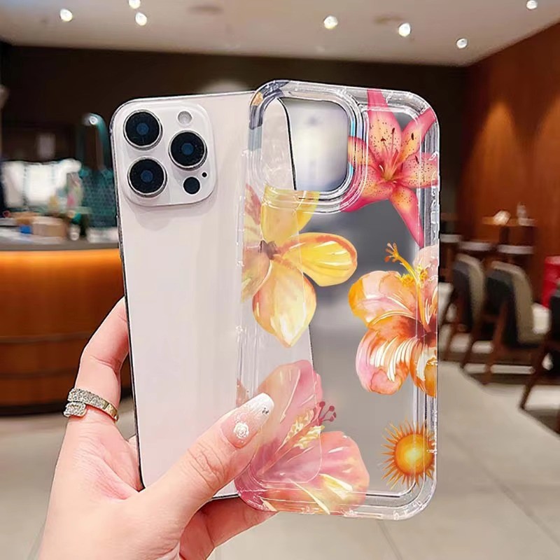 Ốp Lưng Tương Thích Cho iPhone 16 15 Pro Max 11 13 14 12 Pro Cho iPhone 16e 7 8 Plus XS Max X XR SE2022 Họa Tiết Hoa Trong Suốt Mềm