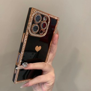 Ốp điện thoại di động mạ kim cương vuông mạ cao cấp cho iPhone16 Pro Max 15 14 13 Pro Max bảo vệ camera chống sốc chống rơi mặt sau mềm